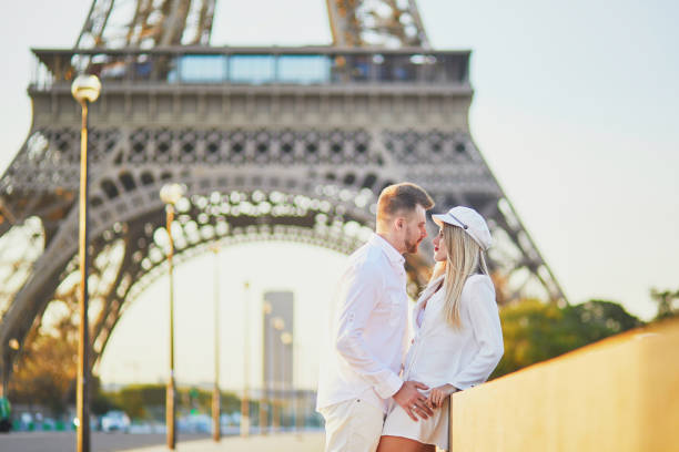 istock Romantic couple having a date near the Eiffel tower 1062543070
