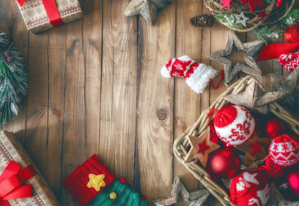 istock Baubles with ornaments on wooden desk 1062545986