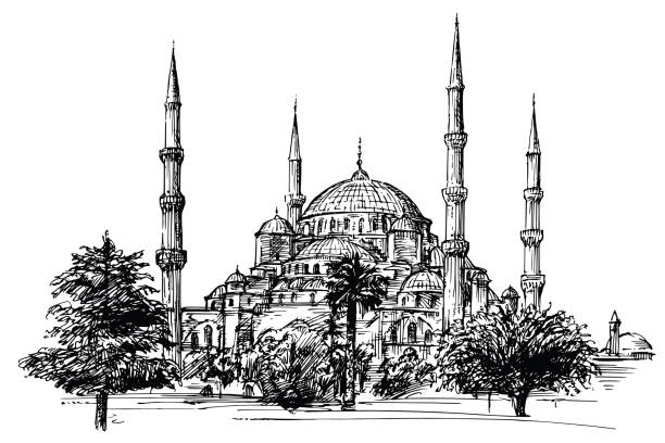 hagia sophia, istanbul. ilustrasi yang digambar dengan tangan - basilika ilustrasi stok