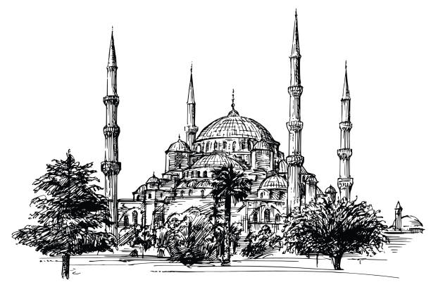 stockillustraties, clipart, cartoons en iconen met hagia sophia, istanbul. hand getekende illustratie - mosque
