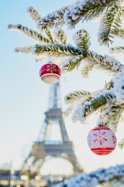 istock Christmas tree covered with snow near Eiffel tower 1062556970