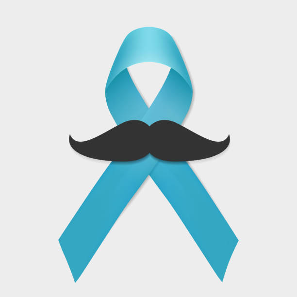 istock Prostate cancer blue ribbon and mustache isolated. November support men day vector. Prostate cancer 1062560694
