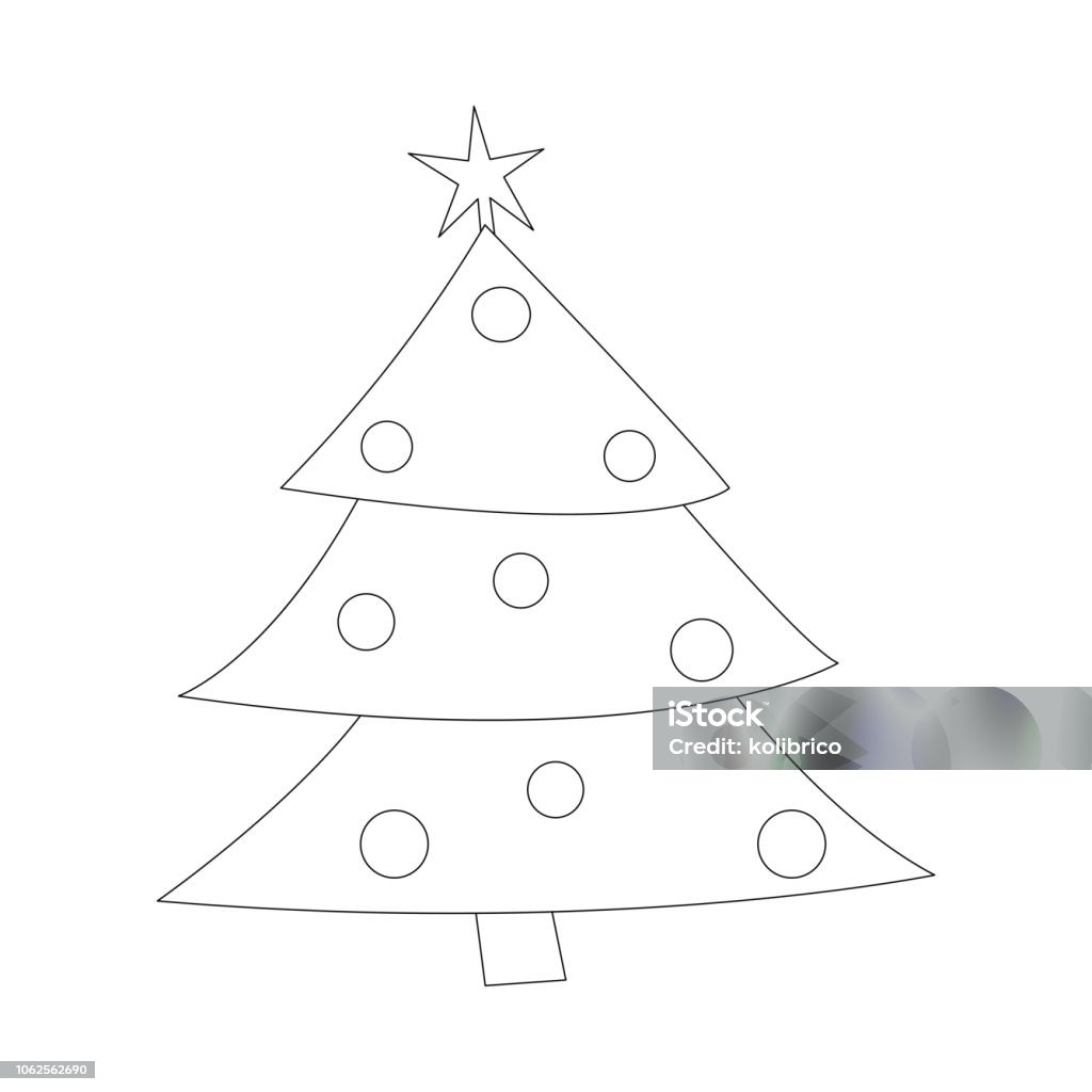 Vector Christmas tree decorated with balls and star. Vector outline Christmas tree decorated with balls and star. Book stock vector