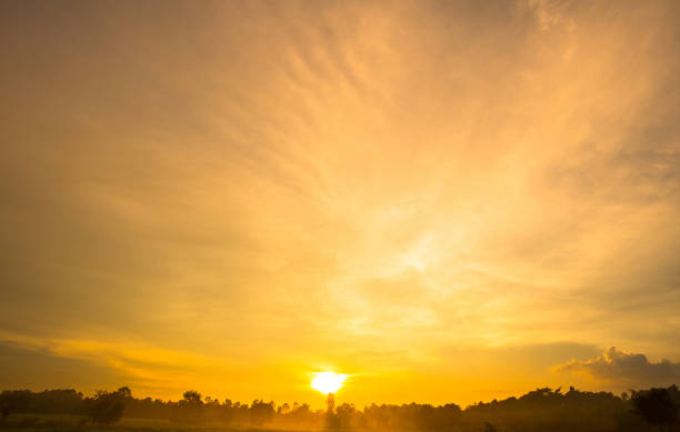 Gold color sunset sky background with sun for design