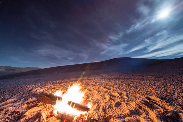 istock While looking for meteorites at Atacama Desert we made a stop for sleeping in the middle of the amazing Atacama Desert. We set a camp fire under the full moon light on a starry night. Chile 1062576036