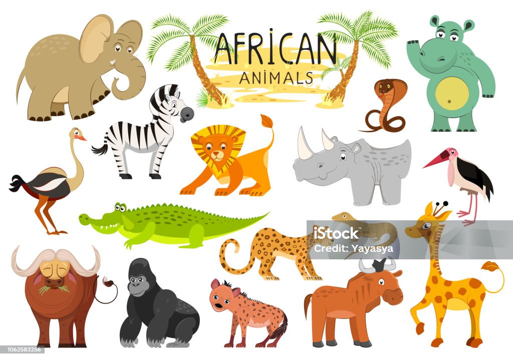 African animals collection isolated on white background. Vector illustration Marabou Stork stock vector