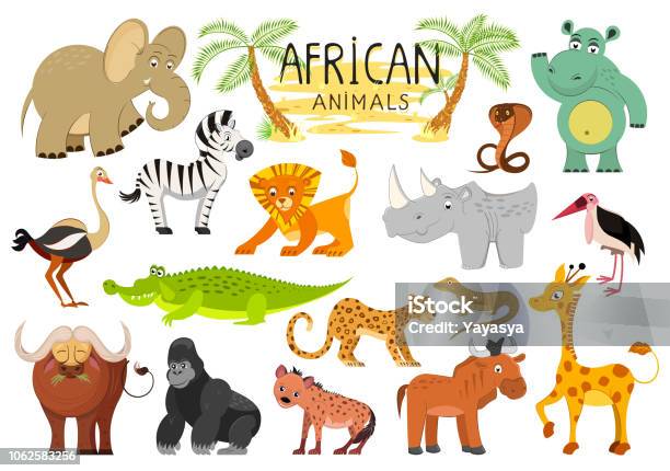 African Animals Collection Isolated On White Background Vector Illustration Stock Illustration - Download Image Now