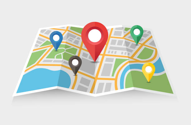 Map and pointer City map with a pointer showing location - can illustrate any topic about traffic and navigation travel illustrations stock illustrations