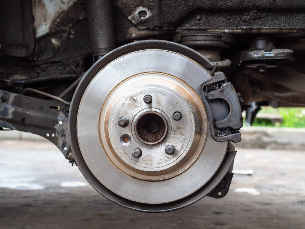 istock front view of new brake disc on old car 1062591684
