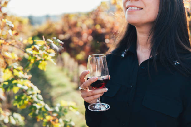 istock woman testing vine in the vineyard 1062592352