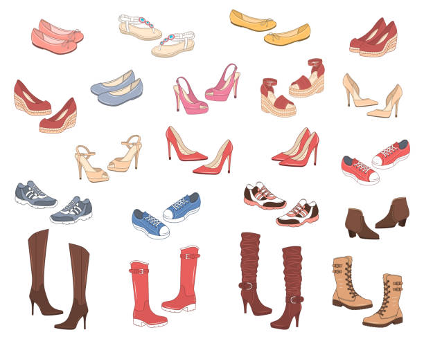 illustrations, cliparts, dessins animés et icônes de collection de chaussures femme, illustration vectorielle. - stiletto pump shoe shoe high heels
