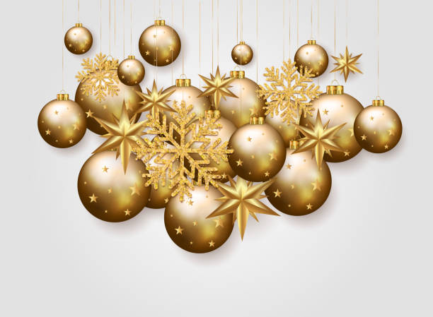 istock Christmas, New Year and winter elements, gold snowflakes, bubbles, stars on white background. Vector 1062592472
