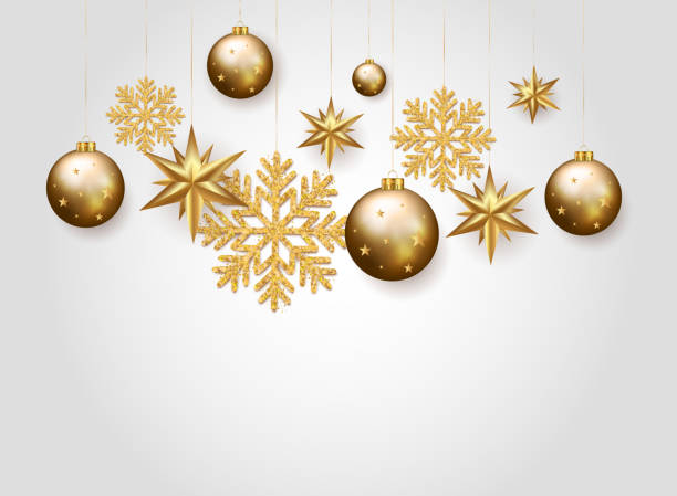 istock Christmas, New Year and winter elements, gold snowflakes, bubbles, stars on white background. Vector illustration 1062593652
