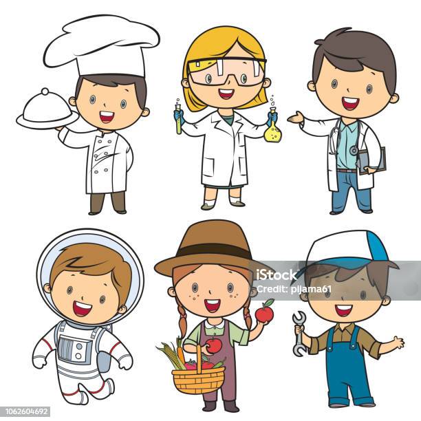 Professions Kids Set Stock Illustration - Download Image Now - Child, Cartoon, Scientist