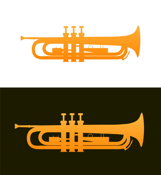 trompete - jazz-musikinstrument mit guten details - trumpet bugle cornet cartoon stock-grafiken, -clipart, -cartoons und -symbole
