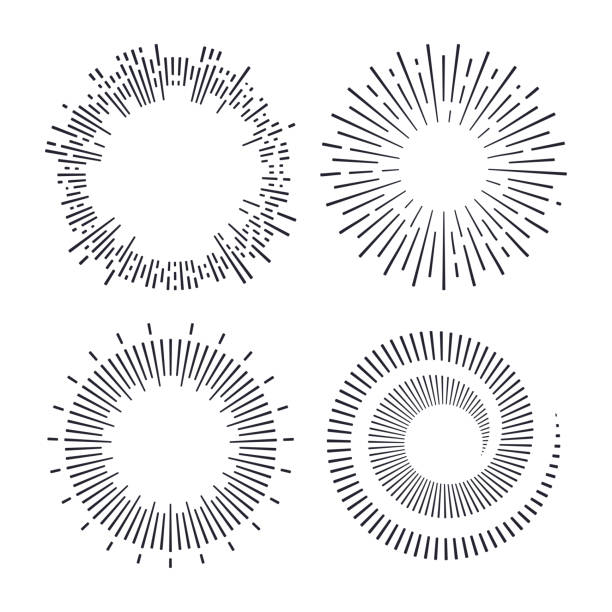Spirals and Explosions Five senses sight, hearing, smell, touch and taste symbols and icons. sun patterns stock illustrations