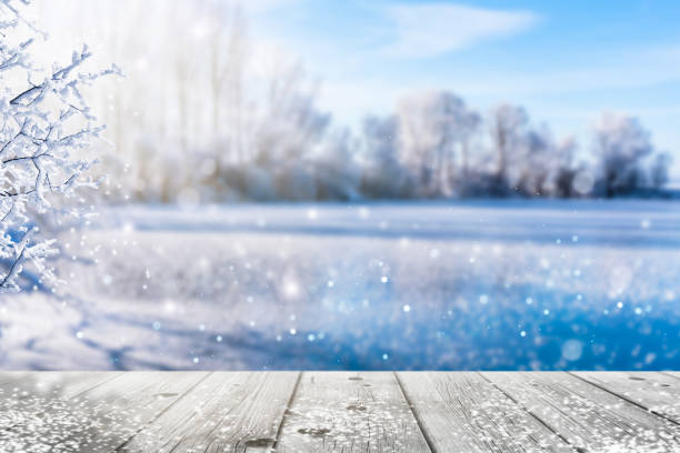 frozen lake in idyllic winter landscape