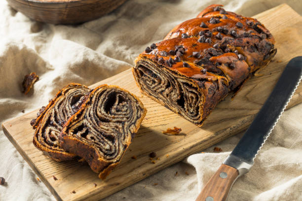 pão doce caseiro chocolate babka - polish bread - fotografias e filmes do acervo