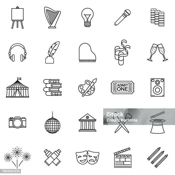 Fine Arts Thin Line Outline Icon Set Stock Illustration - Download Image Now - Icon Symbol, Art, Stage Theater