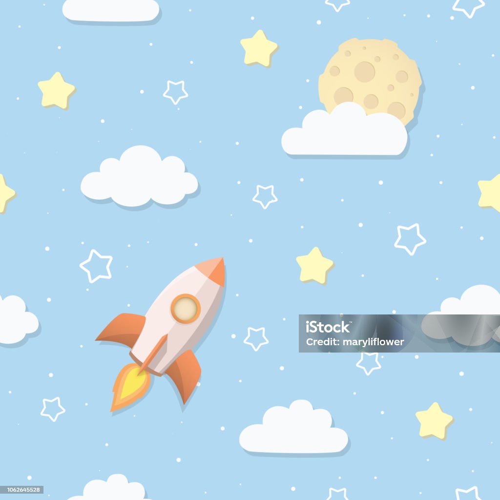 Ilustración de Patrón De Lindo Cielo Transparente Con Luna Llena Nubes Estrellas Y Cohetes Cohete Espacial De Dibujos Animados De Vuelo A La Luna Dormitorio De Niños Fondos De Pantalla De Bebé Ilustración de Patrón De Lindo Cielo Transparente Con Luna Llena Nubes Estrellas Y Cohetes Cohete Espacial De Dibujos Animados De Vuelo A La Luna Dormitorio De Niños Fondos De Pantalla De Bebé