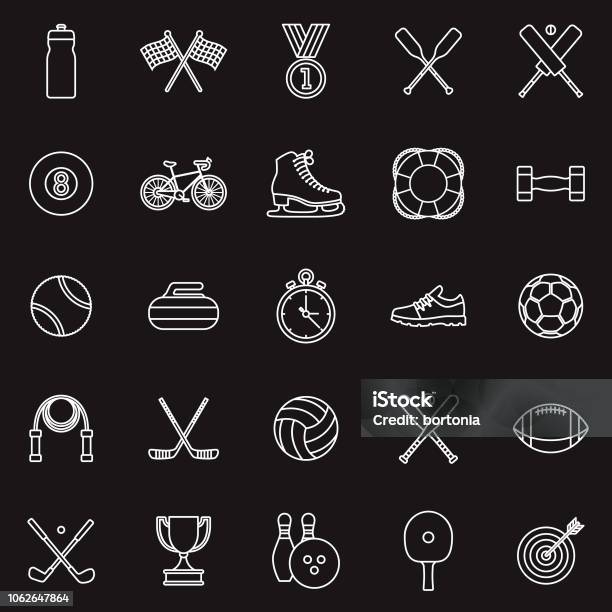 Sports Thin Line Outline Icon Set Stock Illustration - Download Image Now - Icon Symbol, Sport of Cricket, Checkered Flag