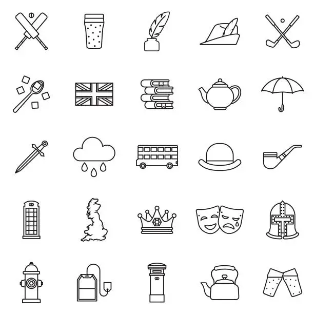 Vector illustration of United Kingdom Thin Line Outline Icon Set