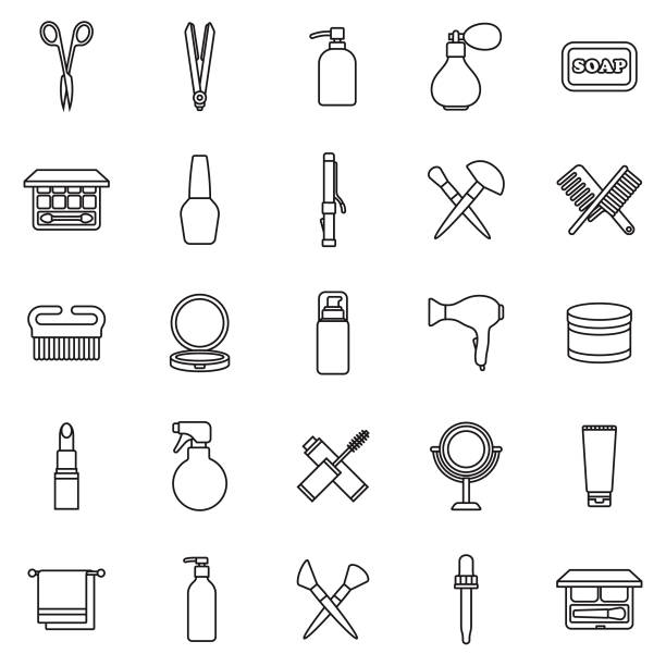 ilustrações de stock, clip art, desenhos animados e ícones de beauty thin line outline icon set - tl