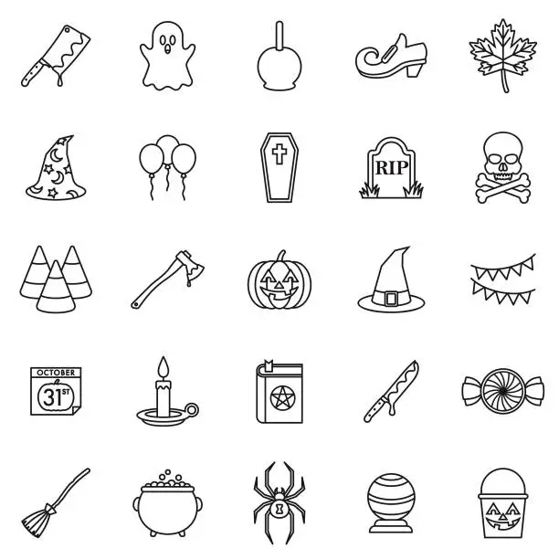 Vector illustration of Halloween Thin Line Outline Icon Set