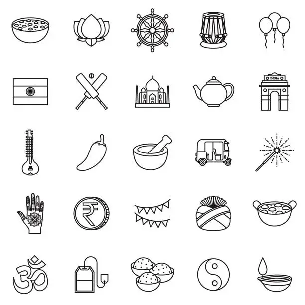 Vector illustration of India Thin Line Outline Icon Set