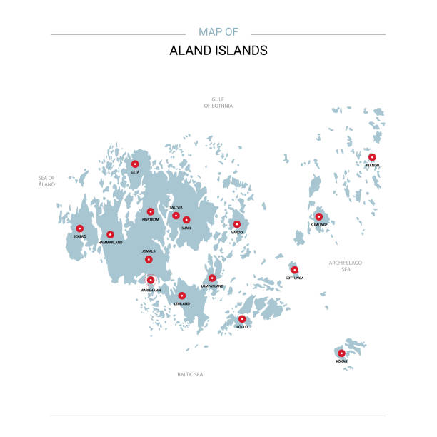 Aland Islands map vector with red pin. Aland Islands vector map. Editable template with regions, cities, red pins and blue surface on white background. åland islands stock illustrations