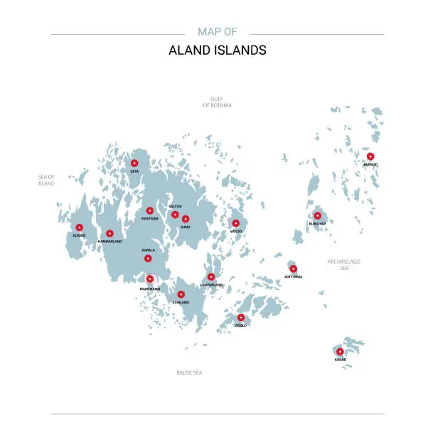 Vector illustration of Aland Islands map vector with red pin.