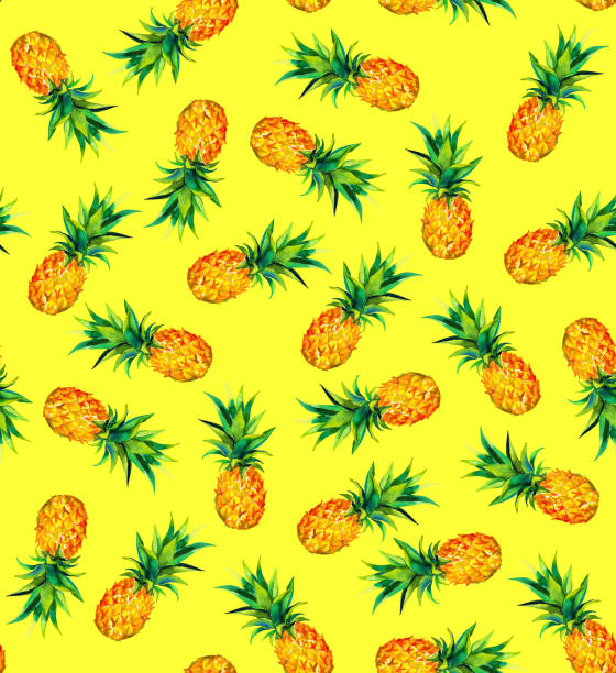 Pineapple Pattern Scattered Fruits On Yellow Background Happy Design Stock  Illustration - Download Image Now - iStock