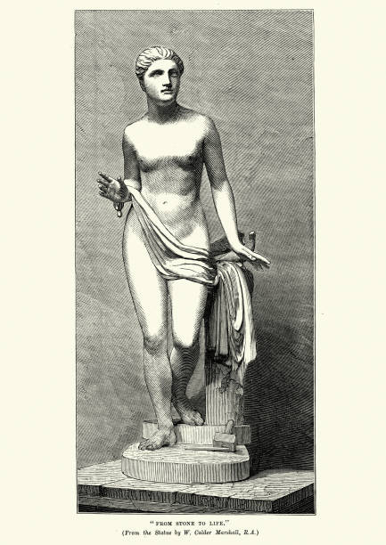 Vintage engraving of From stone to life, Statue, after William Calder Marshall, 19th Century