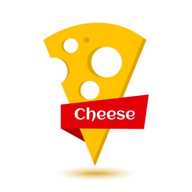Cheese icon with ribbon. Vector illustration Cheese icon with ribbon. Vector illustration portion cut out cheese part of stock illustrations