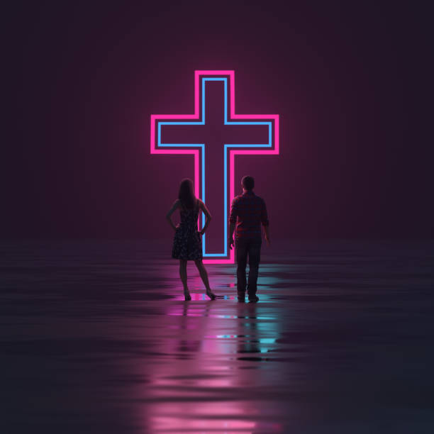 people look at the glowing cross