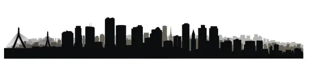 Vector illustration of Boston downtown city skyline. USA skyscraper cityscape view