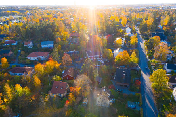 istock Flying over villa and tree area just at sunset 1062696294