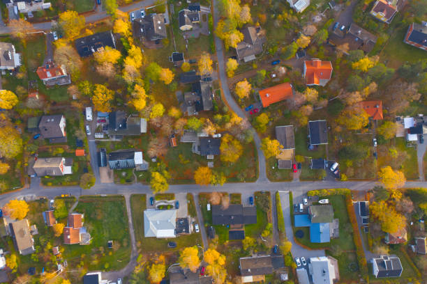 istock Top view, flying over villa area 1062696442