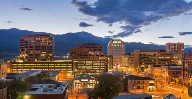 Down Town Colorado Springs at Dusk Down Town Colorado Springs at Dusk colorado springs stock pictures, royalty-free photos & images