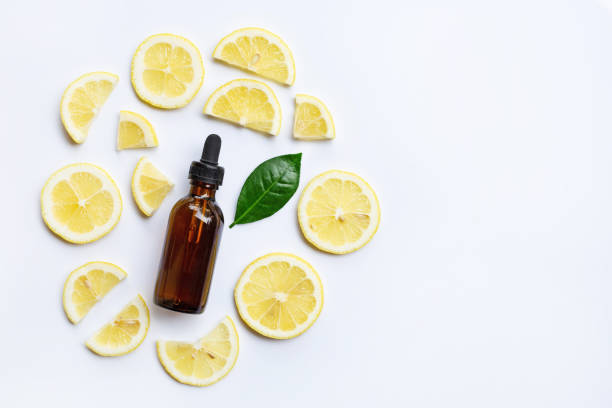 istock Fresh lemon with lemon essential oil on a white background. 1062708724