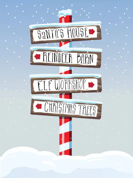 Vector illustration of Christmas themed wooden winter sign with hand lettered text