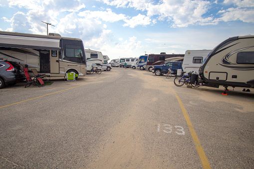 Grand Haven, Michigan, USA - September 18, 2018: Campers fill every available spot during the height of summer camping season at Grand Haven State Park. Michigan