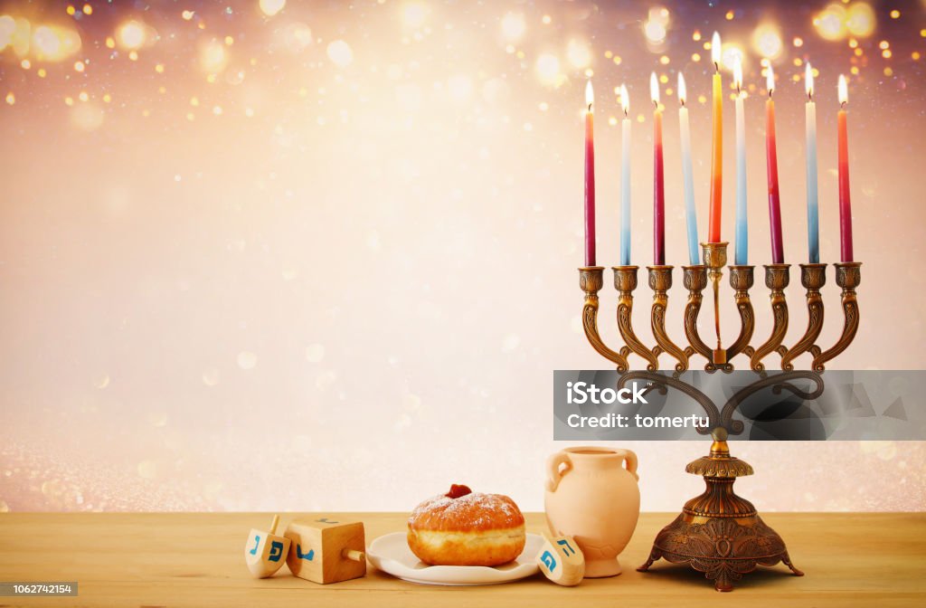 Amante clima Omitir Image Of Jewish Holiday Hanukkah Background With Menorah And Candles Over  Glitter Shiny Background Stock Photo - Download Image Now - iStock