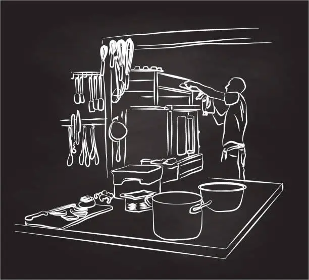 Vector illustration of Cleaning The Oven Kitchen