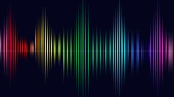 Sound Waves in Rainbow Spectrum Colors on Black Background - Iridescent colors