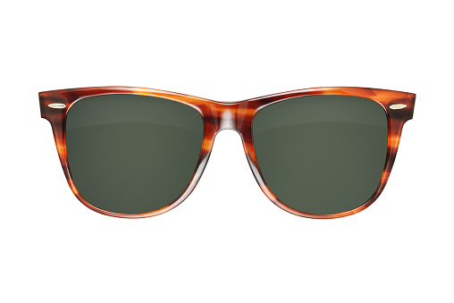 Vintage tortoise shell style plastic sunglasses isolated on white with clipping path. Top view