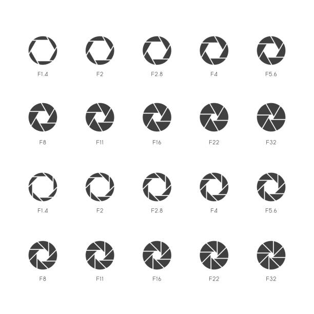 größe der blende symbole - dünne graue serie - langzeitbelichtung fotos stock-grafiken, -clipart, -cartoons und -symbole