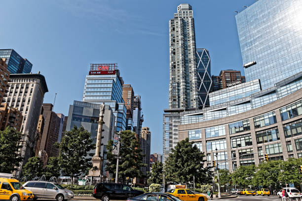 Columbus Circle Landmark in New York City. Round-about type crossing at the south-west of central park new york marathon photos stock pictures, royalty-free photos & images