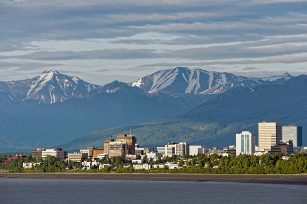 Anchorage city Viewing from anchorage airport. anchorage alaska photos stock pictures, royalty-free photos & images