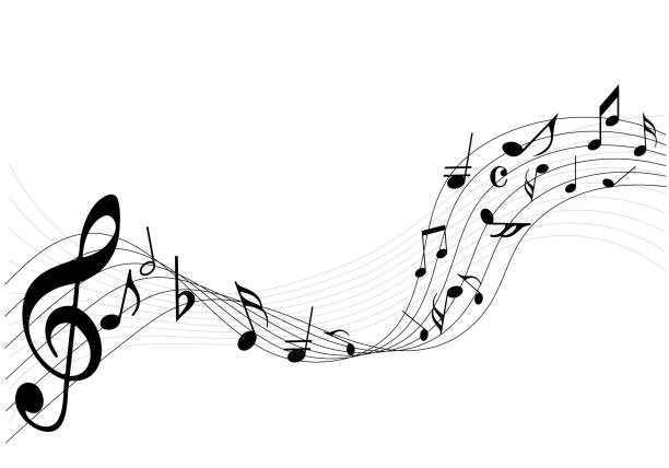 nuty abstrakcyjne. nuty na tle fali linii tęczy. czarny g-clef i nuty izolowane ilustracji wektorowej. - musical note audio stock illustrations